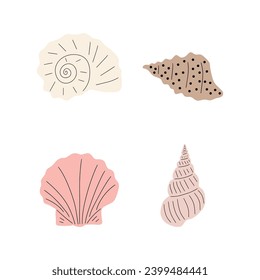Tropical underwater seashell. Hand drawn sea mollusk shellfish element. Vector illustration in scandinavian style.