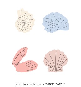 Tropical underwater seashell. Hand drawn sea mollusk shellfish element. Vector illustration in scandinavian style.