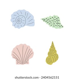 Tropical underwater seashell. Hand drawn sea mollusk shellfish element. Vector illustration in scandinavian style.