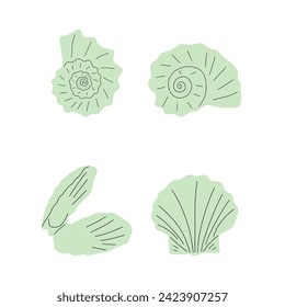 Tropical underwater seashell. Hand drawn sea mollusk shellfish element. Vector illustration in scandinavian style.