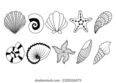 Tropical underwater shell. Doodle simple clipart. All objects are repainted.