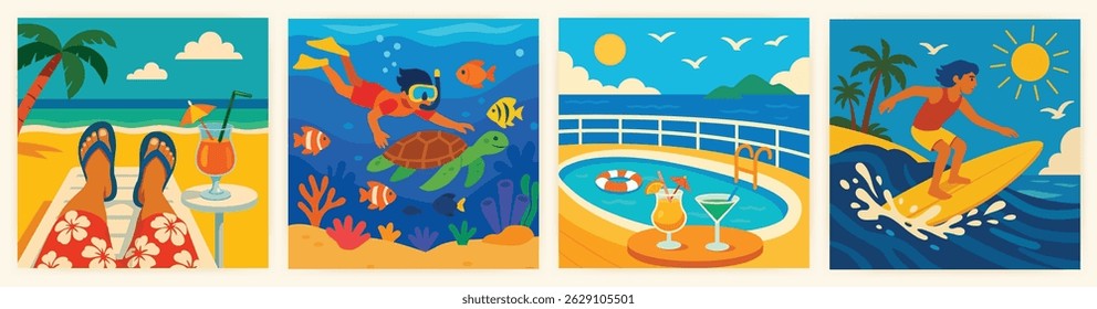  Tropical Vacation Activities Summer Travel Vector Collection