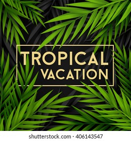 Tropical vacation background with jungle palm leaves.