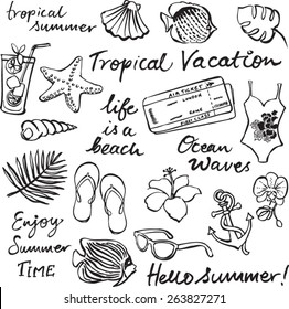 Tropical Vacation Doodle Icon Set