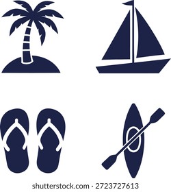 Elementos esenciales de vacaciones tropicales en el Vector