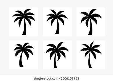 Tropical vector artwork featuring a palm tree silhouette, ideal for summer-themed designs. Perfect for beach, nature, and travel illustrations, bringing a touch of paradise to your projects.