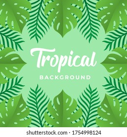 Ilustración del diseño de fondo del vector tropical. Hojas tropicales Ilustración de diseño plana Vector. Resumen Plantilla de diseño de fondo de verano tropical para banner, patrón, invitación, afiche, folleto.