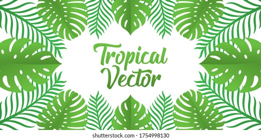 Tropical Vector Background Design Illustration. Tropical leaves Vector flat design illustration. Abstract Tropical Summer background design template for banner, pattern, invitation, poster, brochure.