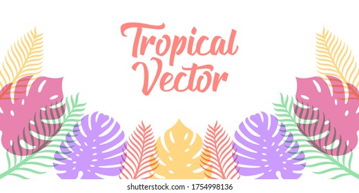 Tropische Vektorhintergrund-Design-Illustration. Tropische Blätter Vektor flach Design Illustration. Abstrakte tropische Sommer Hintergrund-Design-Vorlage für Banner, Muster, Einladung, Poster, Broschüre.