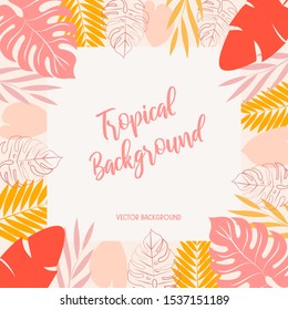 Tropical vector background. Tropical leaves background