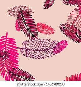 Tropical vector background for postcard, tree leaves, summer.