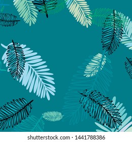 Tropical vector background for postcard, tree leaves, summer.