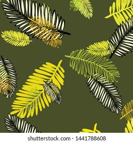 Tropical vector background for postcard, tree leaves, summer.
