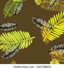 Tropical vector background for postcard, tree leaves, summer.