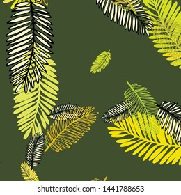 Tropical vector background for postcard, tree leaves, summer.