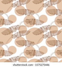 Tropical vector brown leaves seamless pattern white background. Exotic wallpaper