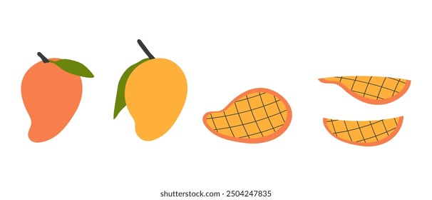 Tropical vector clipart collection mango and pieces in flat style. Perfect art for stickers, poster, label, sale, card. Hand drawn illustration for decor and design.


