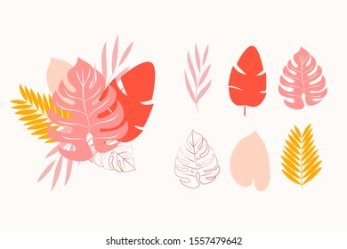 Tropical vector elemnts. Vector tropicl leaves