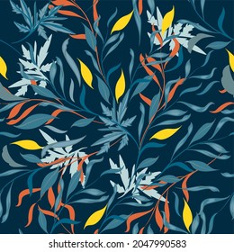 Patrón floral vectorial tropical con hojas de diseño
