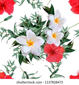 Tropical vector flowers. card with floral illustration. Bouquet of flowers with exotic Leaf isolated on white background. composition for invitation to party or holiday.seamless pattern.