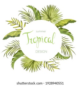 Tropical Vector Flyer With Exotic Plants And Palm Leaves. Advertising Template. Summer Print Design.