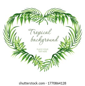 Tropical vector frame with exotic palm leaves. Summer template.