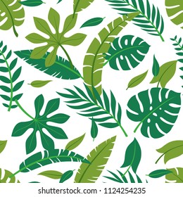 Tropical vector green leaves seamless pattern. Exotic wallpaper.