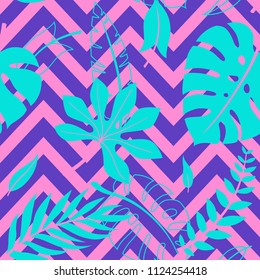Tropical vector green leaves seamless pattern. Exotic wallpaper.
