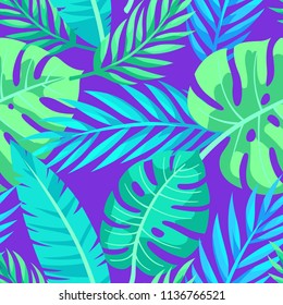 Tropical vector green leaves seamless pattern. Exotic wallpaper.