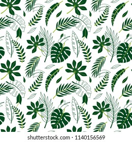 Tropical vector green leaves seamless pattern. Exotic wallpaper.