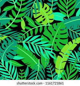 Tropical vector green leaves seamless pattern. Exotic wallpaper. Summer design.
