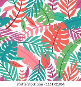 Tropical vector green leaves seamless pattern. Exotic wallpaper. Summer design.