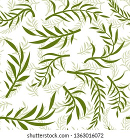 Tropical vector green leaves seamless pattern white background. Exotic wallpaper. Floral seamless pattern - Vector