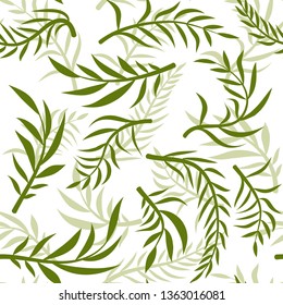 Tropical vector green leaves seamless pattern white background. Exotic wallpaper. Floral seamless pattern - Vector