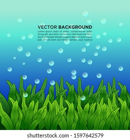 Tropical vector green leaves seamless pattern under water background. Exotic wallpaper