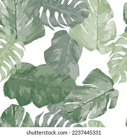 Tropical vector green leaves seamless pattern .watercolor Exotic wallpaper