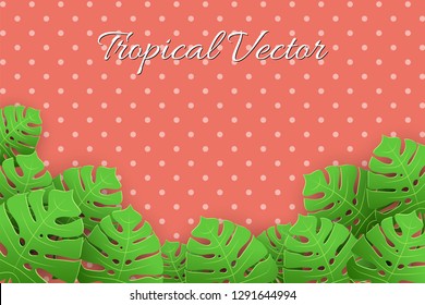 Tropical vector illustration with palm leaves on coral background. Tropical Vector  lettering banner