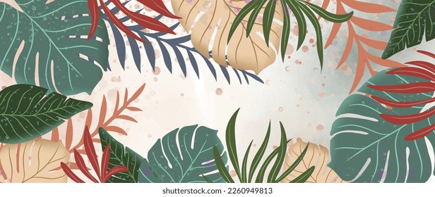 Tropical vector illustration with palm leaves, banana leaves, monstera leaves, fern for backgrounds, covers, decor, presentations