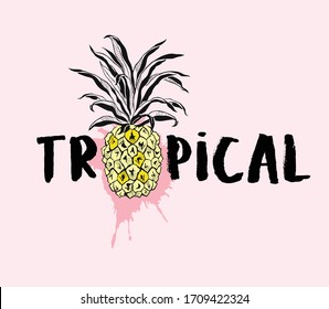 tropical vector jungle slogan pineapple