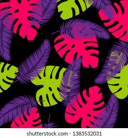 Tropical vector leaves background. Tropical leaves backdrop. Print tropical leaves for your design. Vector illustration
