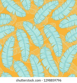 Tropical vector leaves seamless pattern. palm banana tree leaves, jungle leaf seamless vector, floral exotic wallpaper. Feathers background