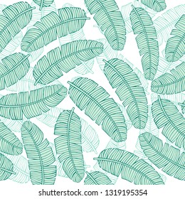 Tropical vector leaves seamless pattern. palm banana tree leaves, jungle leaf seamless vector, floral exotic wallpaper. Feathers background