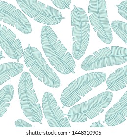 Tropical vector leaves seamless pattern. palm banana tree leaves, jungle leaf seamless vector, floral exotic wallpaper. Feathers background