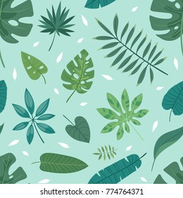 Tropical vector leaves summer green exotic jungle palm leaf tropic nature plant botanical hawaii flora illustration seamless pattern background