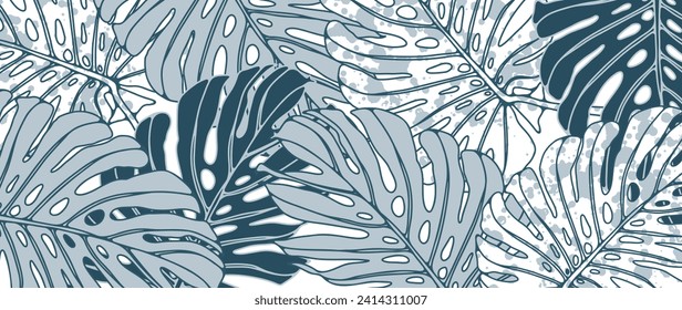 Tropical vector light blue abstract background with monstera leaves. Botanical card, wallpaper, cover design