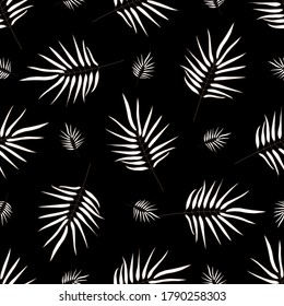 Hojas tropicales vectoriales de palma de fondo negro sin fisuras. Papel de pared exótico. Impresión de moda moderna