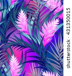 tropical vector pattern with amazing detailed flowers illustrations. For fashion, interior, wall paper. Editable vector elements, vibrant dark colors. pink quill (bromeliad) flower