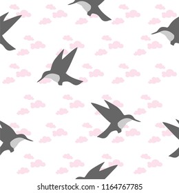 Tropical vector pattern with Hummingbird. Little tropical bird silhouette. Vector. Seamless pattern