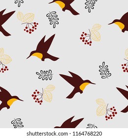 Tropical vector pattern with Hummingbird. Little tropical bird silhouette. Vector. Seamless pattern