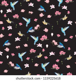 Tropical vector pattern with hummingbirds
